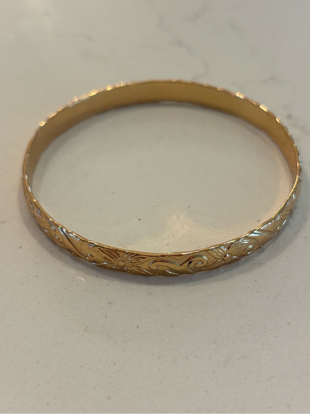 Gold Floral Engraved Women’s Bangle Bracelet